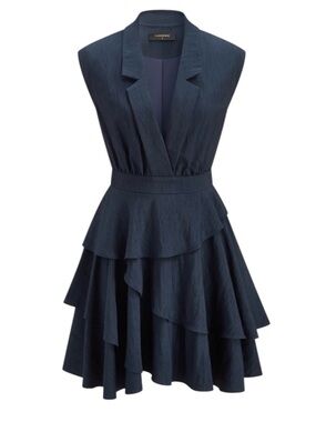 Commense Navy Sleeveless Blazer Dress Tiered Ruffle Mini NWT Medium